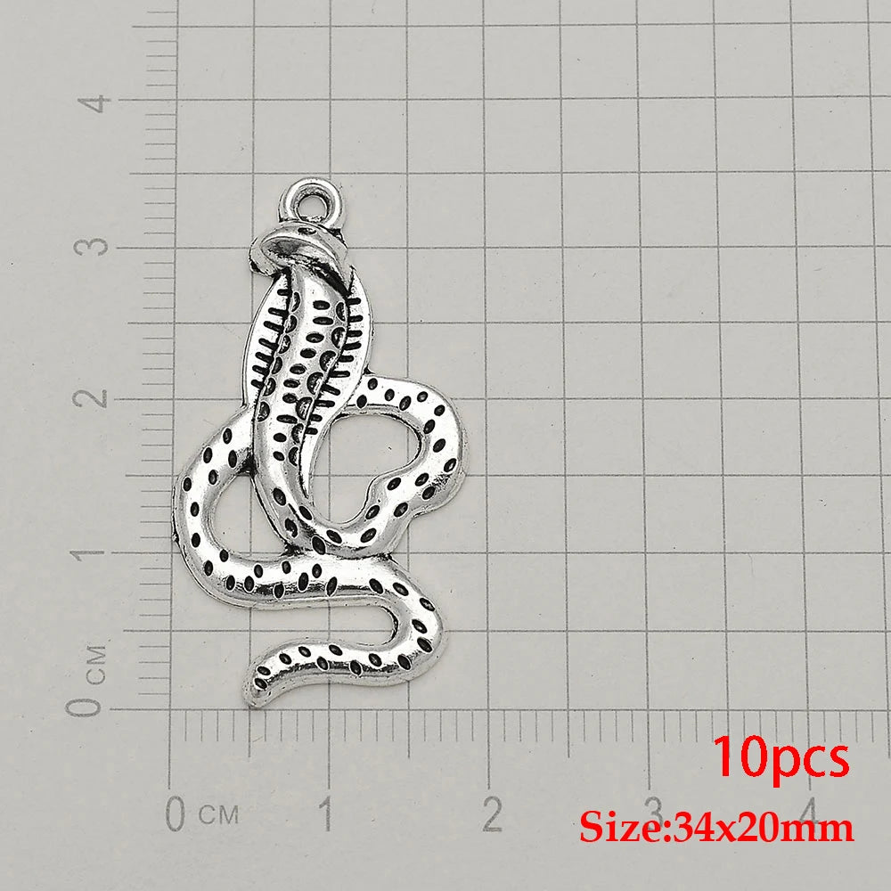 10/20pcs/lot Antique Silver Plated Snake Charms Animals Pendant For Diy Necklace Jewelry Making Findings Supplies Accessories