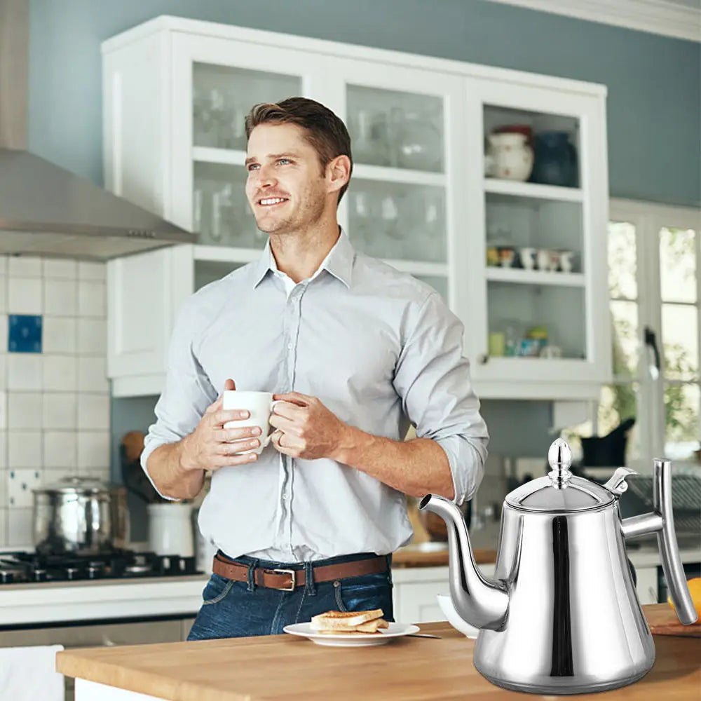 1.0L/1.5L/2.0L Tea Kettle Stainless Steel Teapot Removable Infuser for Loose Flower Tea Coffee Stovetop Safe Water Kettle