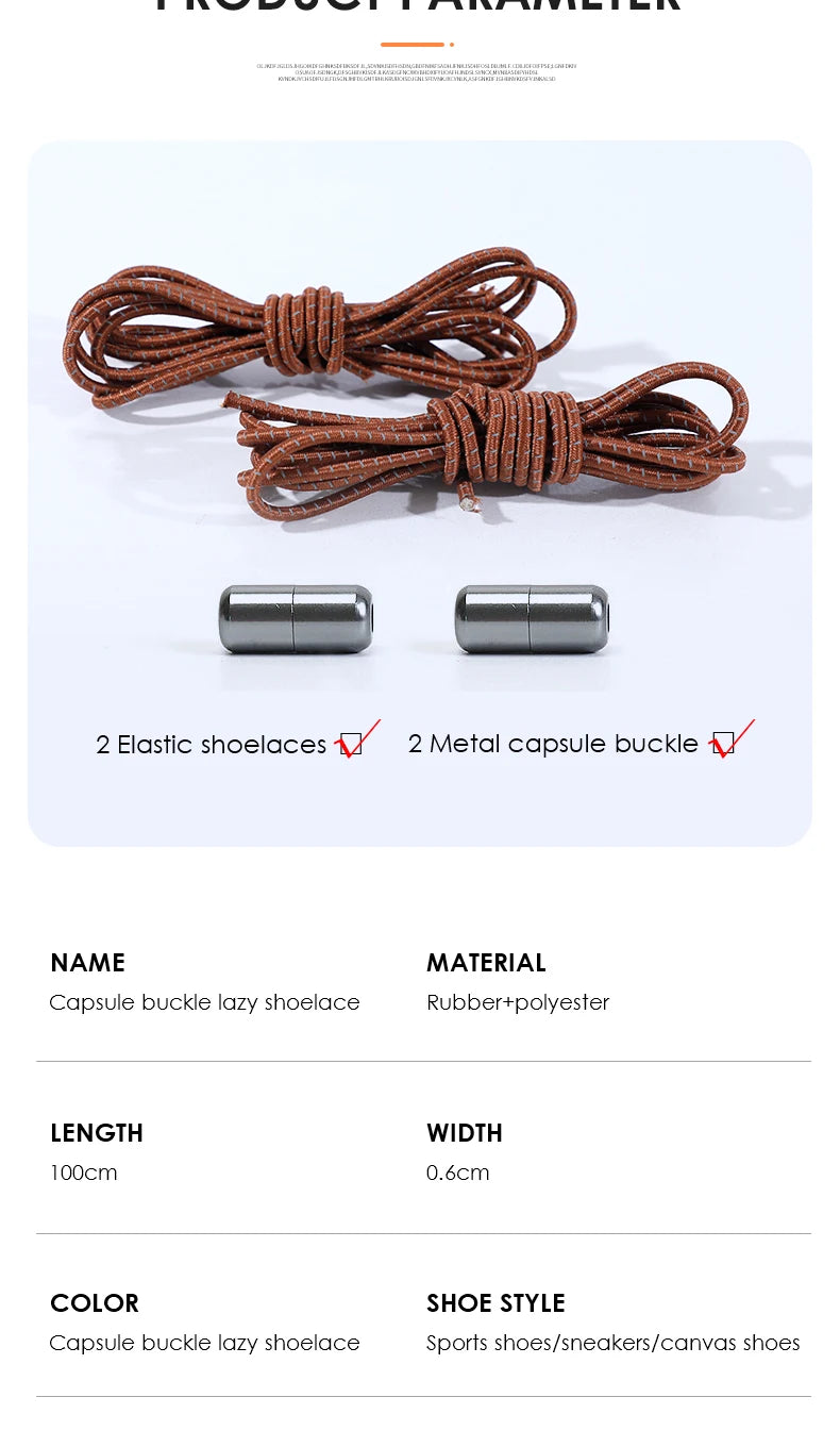 1 Pair Reflective Round laces Metal Lock No Tie Shoelace For Kids Adult Sneakers Quick Elastic Shoelaces Lazy Laces