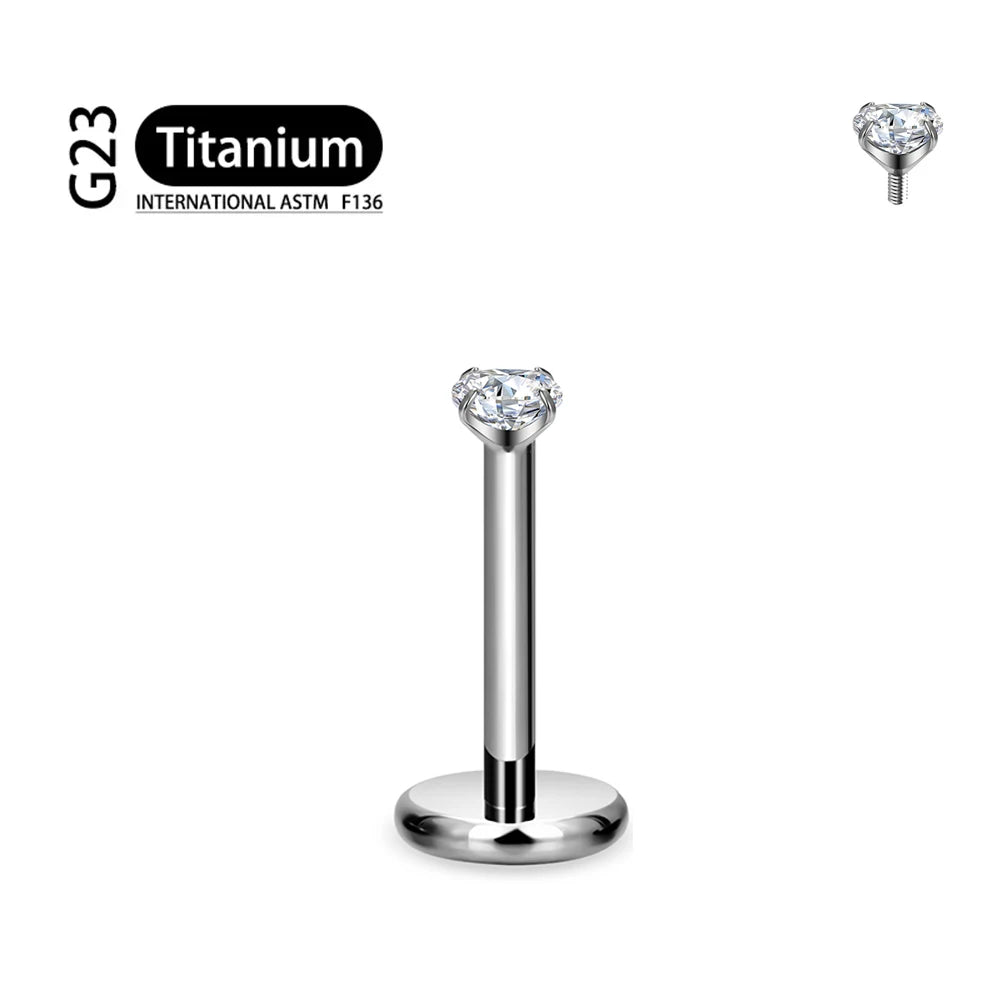 ASTM F136 Titanium 2/2.5/3/4/5/6Mm Cz Labret Stud 16G Tragus Helix Kraakbeen Schelp Flatback Oorlel Piercing Lichaam Sieraden ﻿