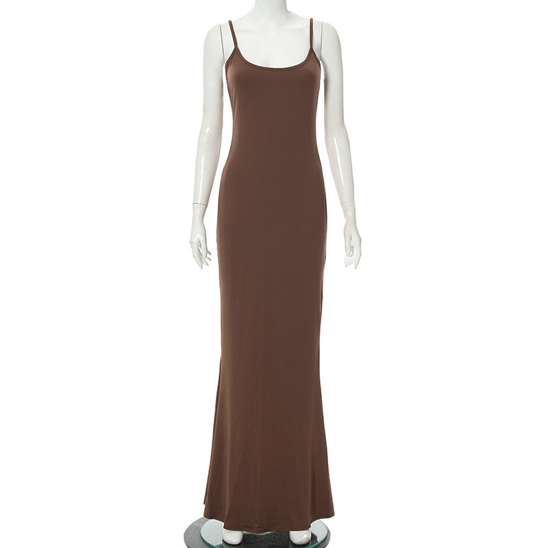 Y2k Women Sexy Bodycon Long Dress Solid Color Spaghetti Strap Low Cut Evening Party Dress Summer Beach Going Out Clothing