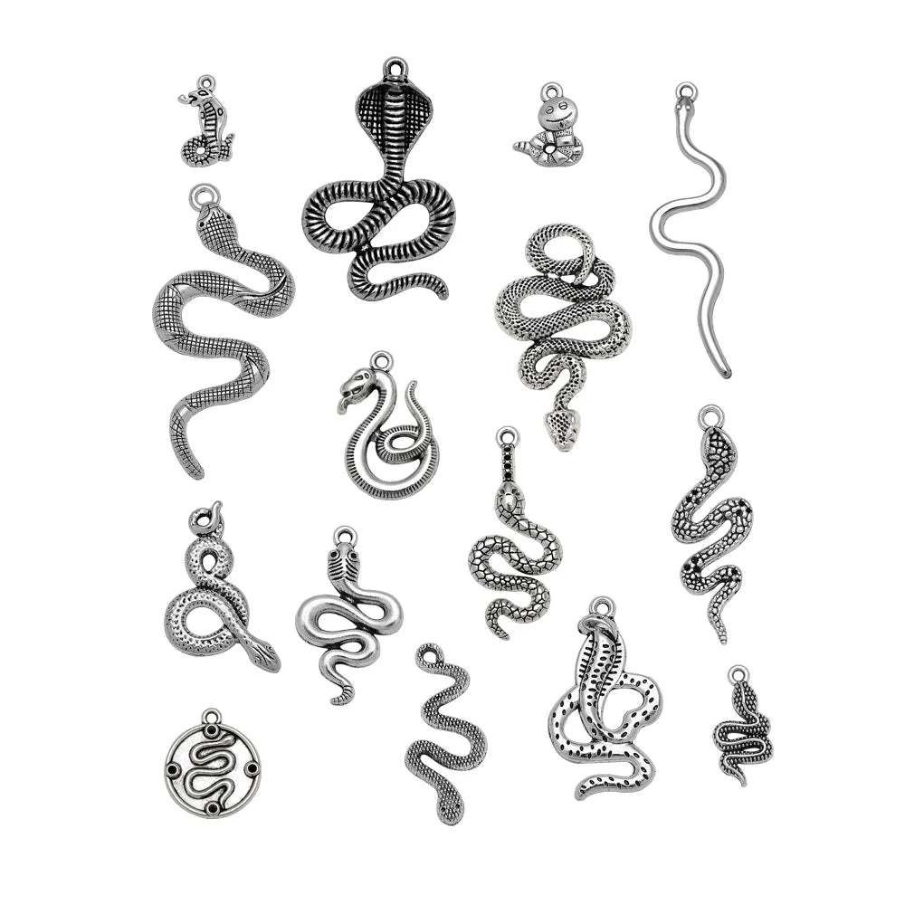 10/20pcs/lot Antique Silver Plated Snake Charms Animals Pendant For Diy Necklace Jewelry Making Findings Supplies Accessories