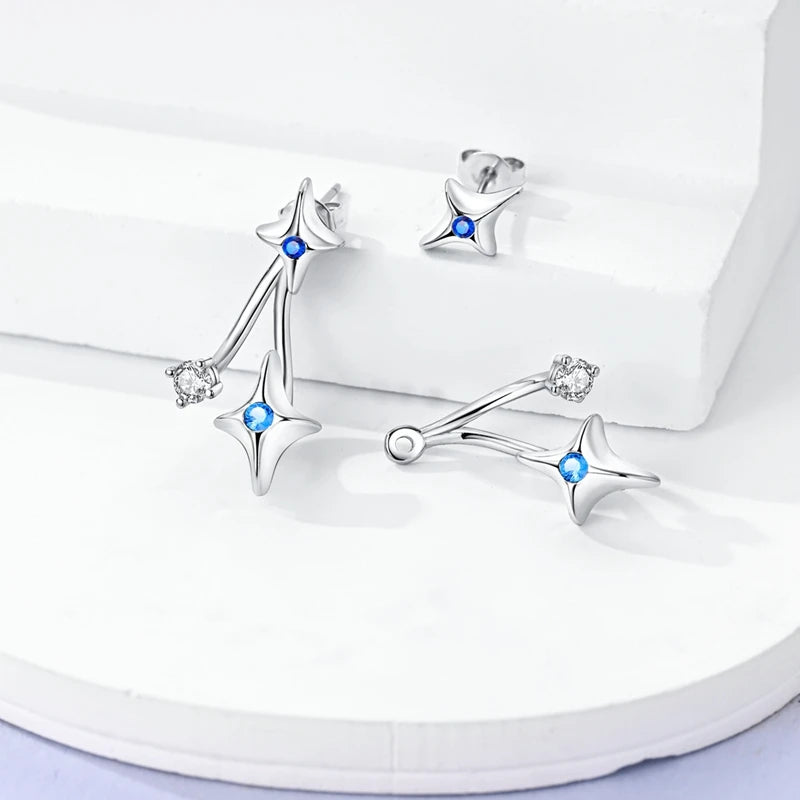 100% 925 Sterling Silver Earrings For Women Colorful Zircon flower Star Butterfly Cat Pendants Earrings Elegant Party Jewelry