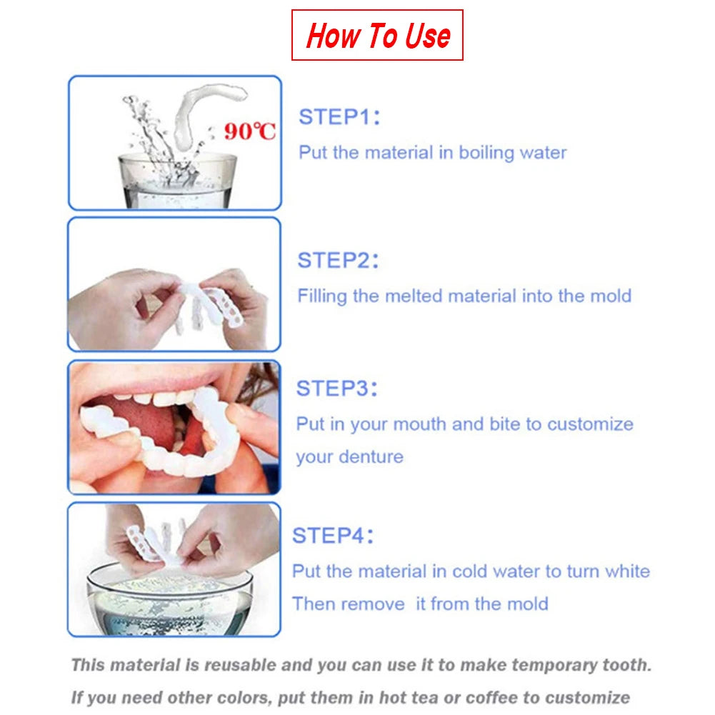 1-5Set Upper Lower Temporary Fit Fake Teeth Cosmetic Denture Smile Veneers False Teeth Brace Cover Upper False Tooth Cover Snap
