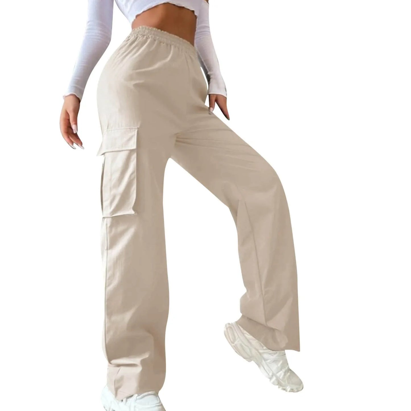Young Girls Casual Pants Straight Wide Leg Trousers Female Loose Oversize Pockets Y2k Hip Hop Solid Color Pants Cargo Pants