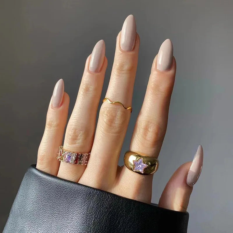 24p Artificial Acrylic Finished Sticky Nails Black Almond Nail Art Fake Nails Handmade Long Ballet Removable Press on Nail Tips