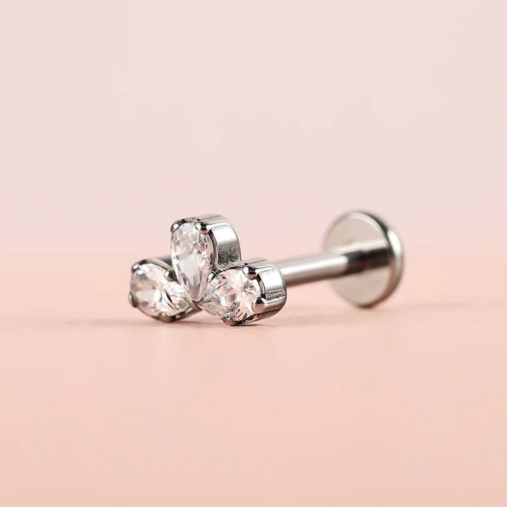 1 Titanium G23 Precision Carved Zircon Inlaid Inner Tooth Puncture Lip Nail