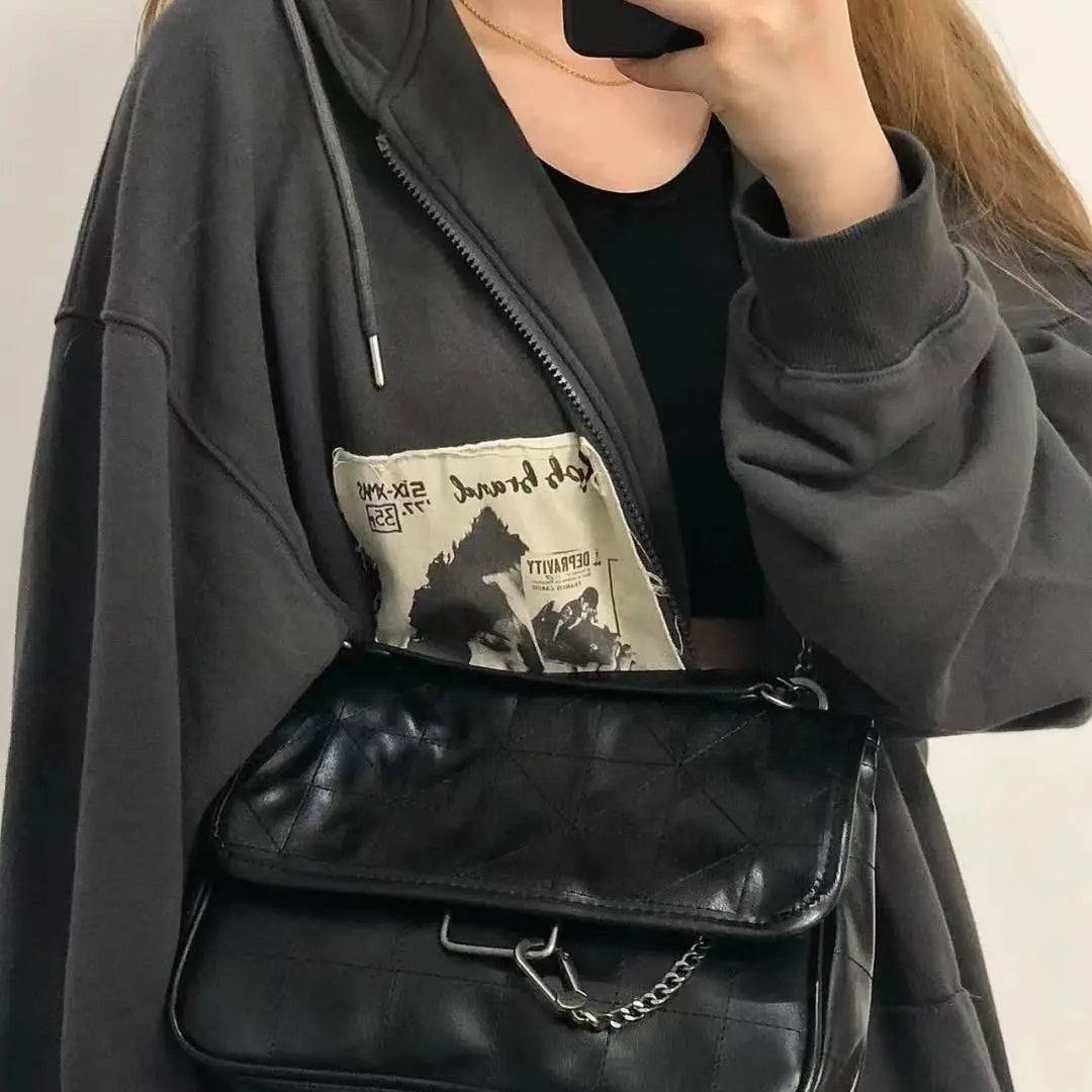 Zip Up Hoodie Grunge Aesthetic Clothes Oversized Sweatshirt with Zipper Vintage Y2k Tops Kawaii Coat Spring Autumn Streetwear