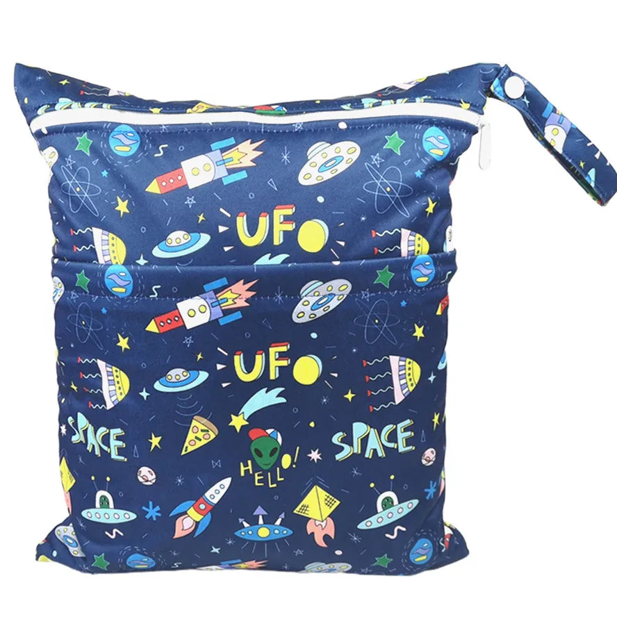 [Sigzagor] Wet Dry Bag With Two Zippered Baby Diaper Nappy Waterproof Reusable Washable