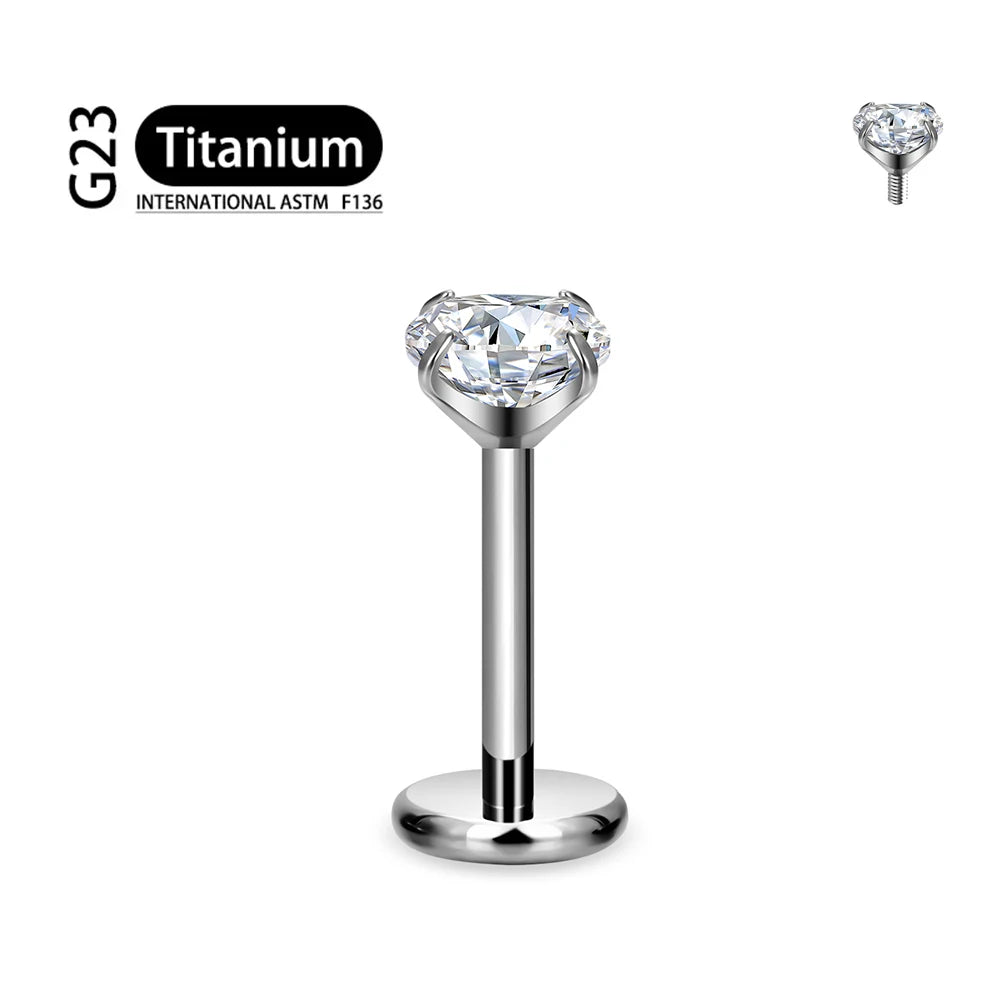 ASTM F136 Titanium 2/2.5/3/4/5/6Mm Cz Labret Stud 16G Tragus Helix Kraakbeen Schelp Flatback Oorlel Piercing Lichaam Sieraden ﻿