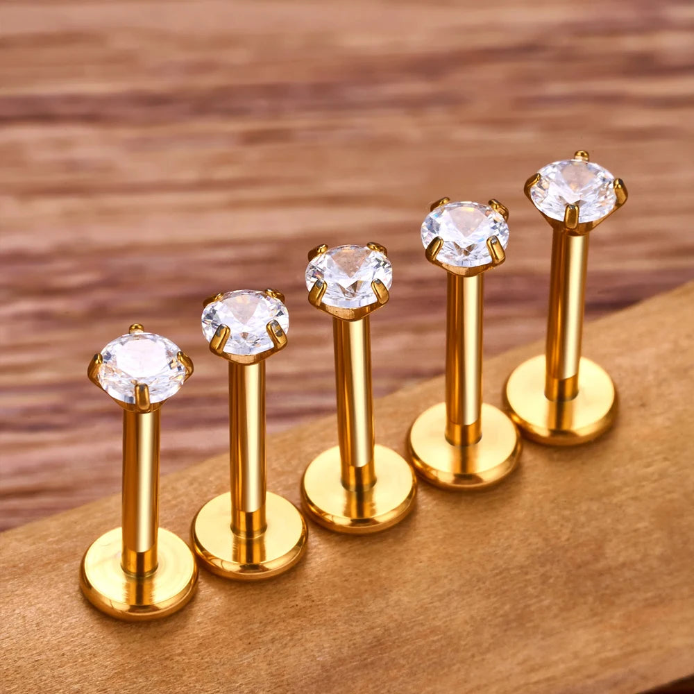 ASTM F136 Titanium 2/2.5/3/4/5/6Mm Cz Labret Stud 16G Tragus Helix Kraakbeen Schelp Flatback Oorlel Piercing Lichaam Sieraden ﻿