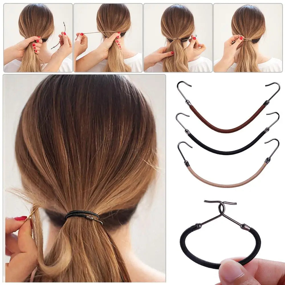 1/5/10pcs Casual Elastic Clips Bows Girls Women Bands Gum With Hooks Ponytail Holder Bungee Hair Thick Hair Accessories Headwear