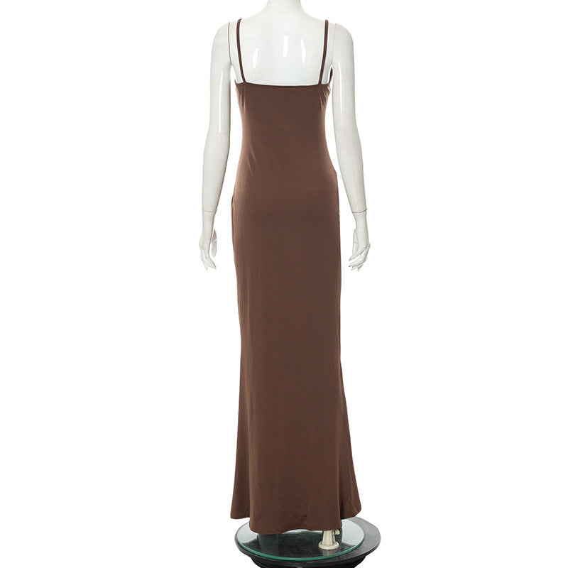Y2k Women Sexy Bodycon Long Dress Solid Color Spaghetti Strap Low Cut Evening Party Dress Summer Beach Going Out Clothing
