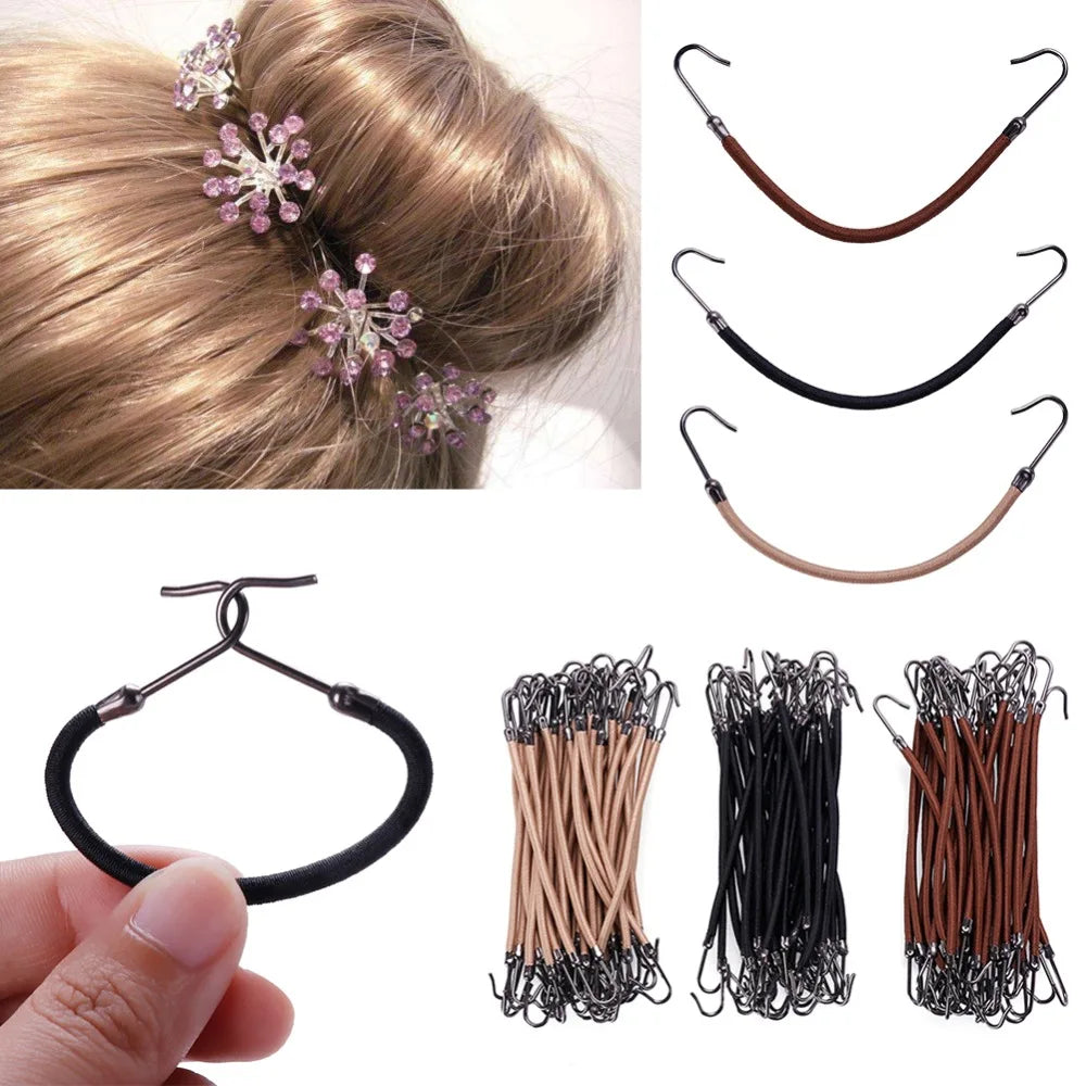 1/5/10pcs Casual Elastic Clips Bows Girls Women Bands Gum With Hooks Ponytail Holder Bungee Hair Thick Hair Accessories Headwear