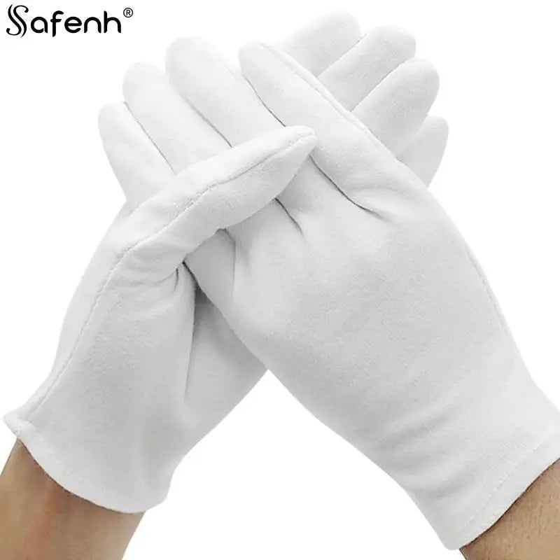 1 Pairs New Full Finger Men Women Etiquette White Cotton Gloves Waiters/Drivers/Jewelry/Workers Mittens Sweat Absorption Gloves