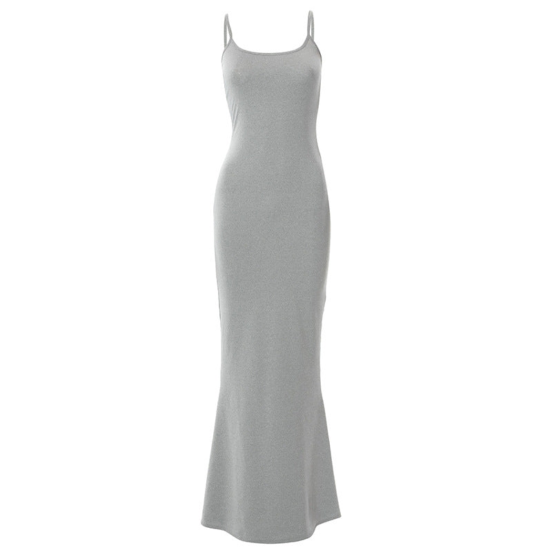 Y2k Women Sexy Bodycon Long Dress Solid Color Spaghetti Strap Low Cut Evening Party Dress Summer Beach Going Out Clothing