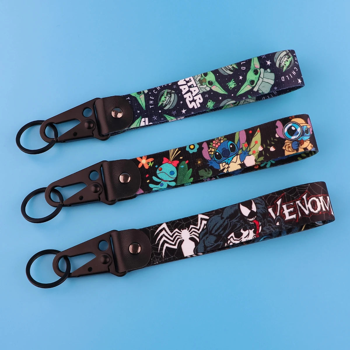 YQ1385 Stitch Eagle Beak Keychain Lanyard Yoda Keyrings Venom Short Keychain Strap Car Keys Bags Pendant Holder Fans Gift
