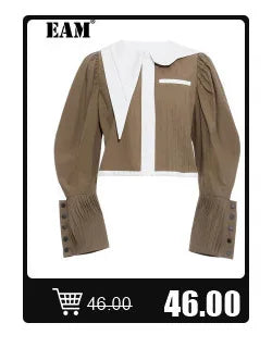 [EAM] Women Black Hollow Out Big Size Midi Shirt Dress New Lapel Long Sleeve Loose Fit Fashion Tide Spring Autumn 2024 1DF6037