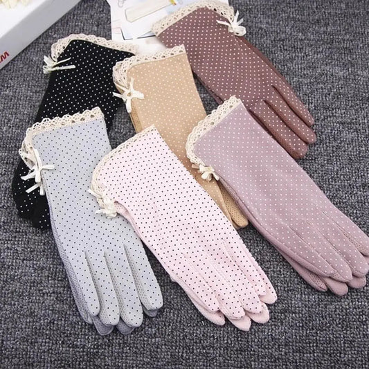 1 Pair Summer Gloves Driving Riding Mittens Dot Full Finger Gloves Non-Fading Sunscreen Gloves