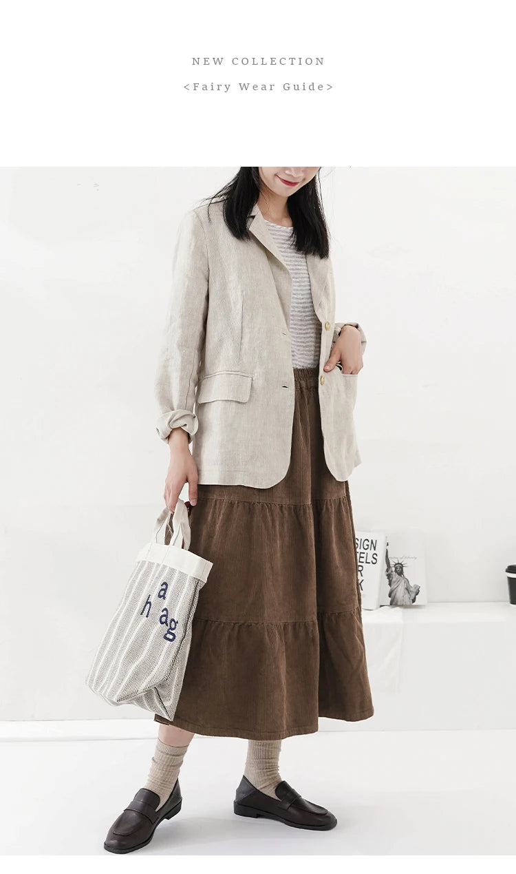 100% Linen Women Blazer Casual Notched Collar Long Sleeve Singgle Breasted Office Lady Outerwear Stylish Tops Retro Coat