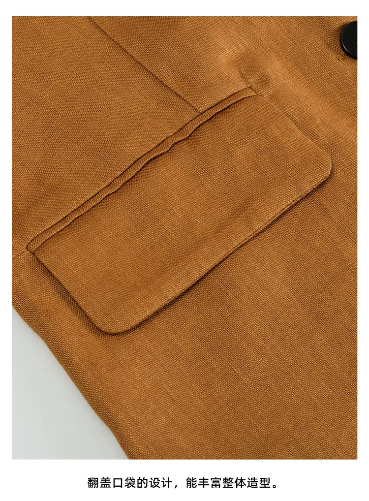 100% Linen Women Blazer Casual Notched Collar Long Sleeve Singgle Breasted Office Lady Outerwear Stylish Tops Retro Coat