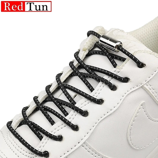 1 Pair Reflective Round laces Metal Lock No Tie Shoelace For Kids Adult Sneakers Quick Elastic Shoelaces Lazy Laces