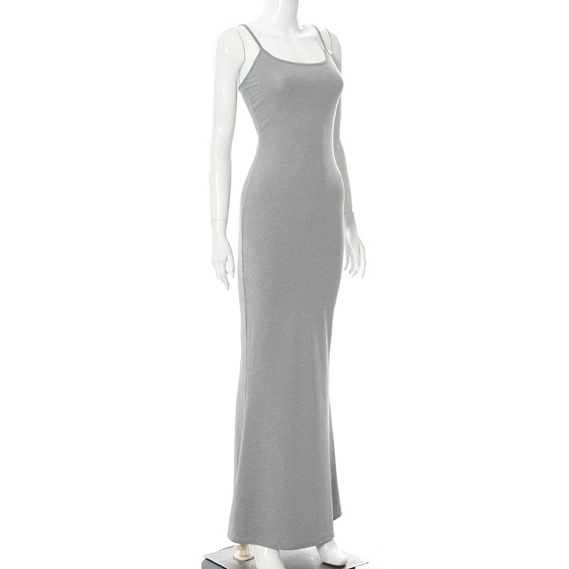 Y2k Women Sexy Bodycon Long Dress Solid Color Spaghetti Strap Low Cut Evening Party Dress Summer Beach Going Out Clothing
