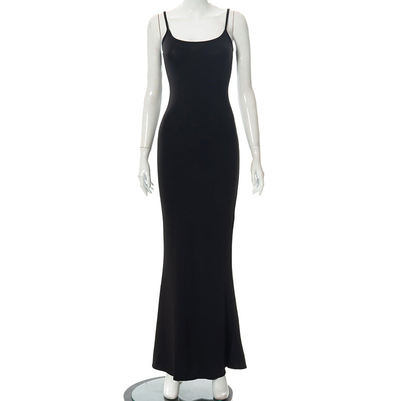 Y2k Women Sexy Bodycon Long Dress Solid Color Spaghetti Strap Low Cut Evening Party Dress Summer Beach Going Out Clothing