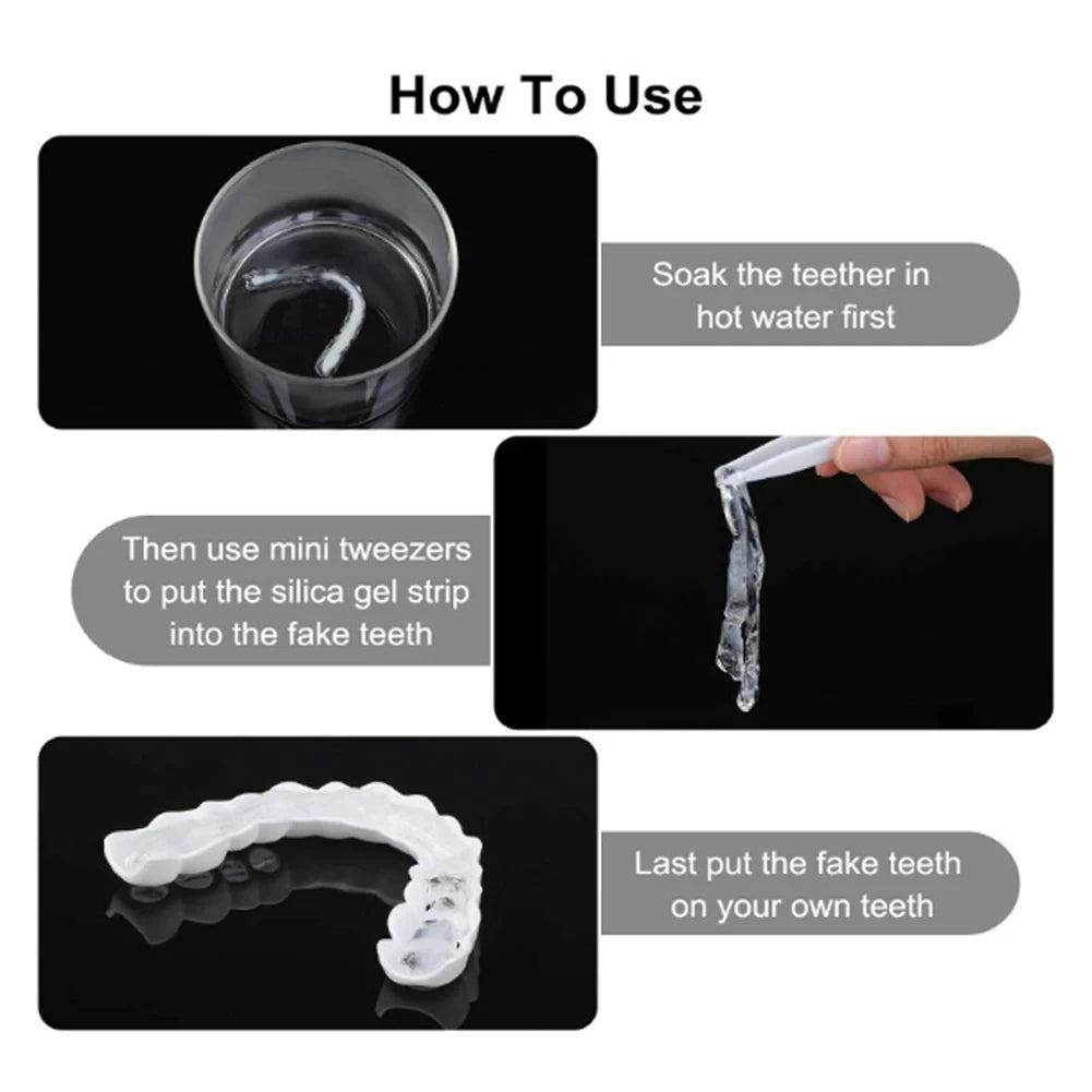 1-5Set Upper Lower Temporary Fit Fake Teeth Cosmetic Denture Smile Veneers False Teeth Brace Cover Upper False Tooth Cover Snap