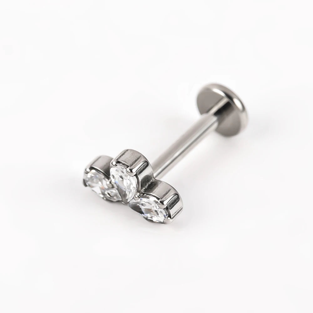 1 Titanium G23 Precision Carved Zircon Inlaid Inner Tooth Puncture Lip Nail