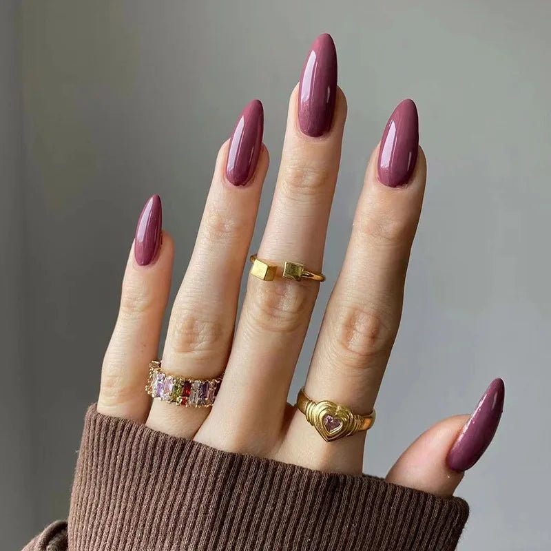 24p Artificial Acrylic Finished Sticky Nails Black Almond Nail Art Fake Nails Handmade Long Ballet Removable Press on Nail Tips