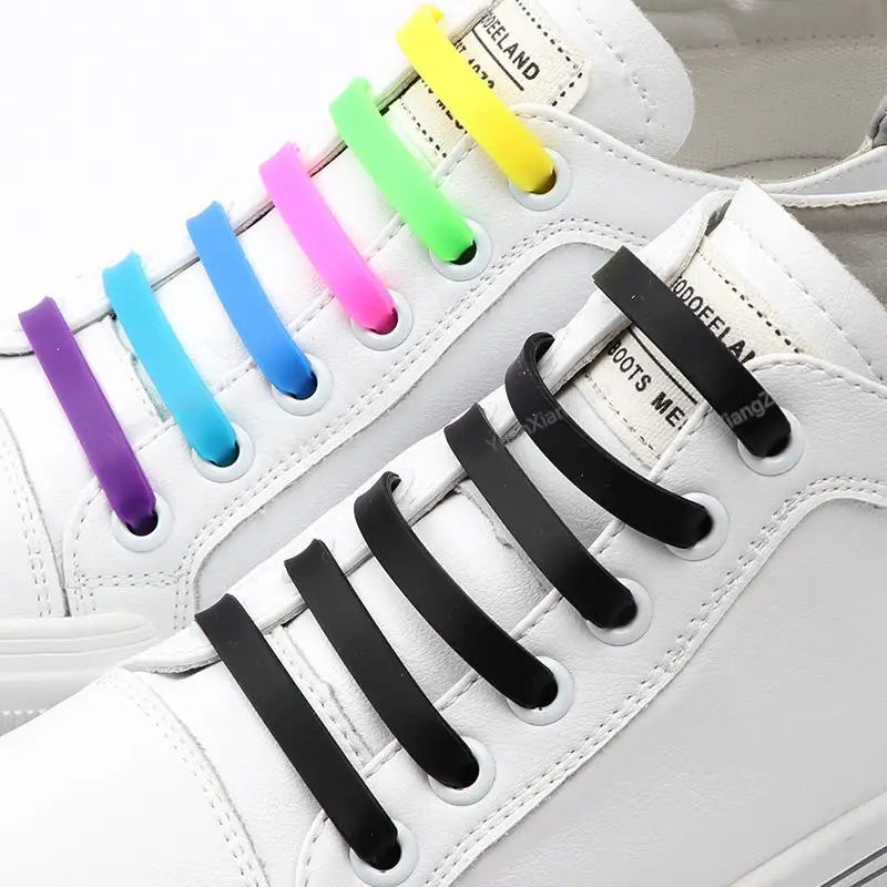 12Pcs Silicone Shoelaces for Shoes Elastic Laces Sneakers No Tie Shoe laces Kids Adult Rubber Shoelace One Size Fits All Shoes