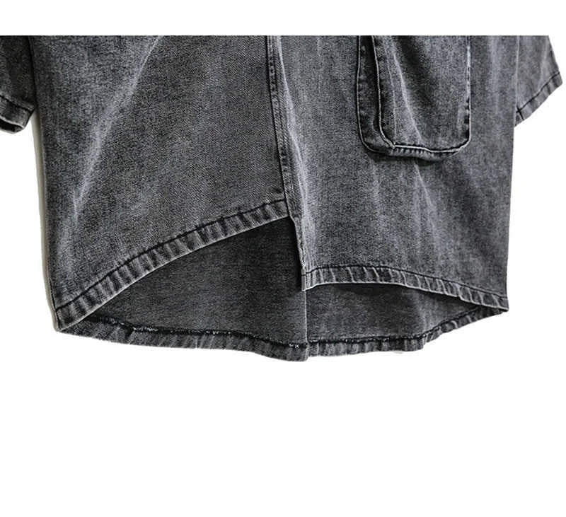 [EAM] Loose Fit Black Denim Big Size Sweatshirt New High Collar Long Sleeve Women Big Size Fashion Spring Autumn 2024 1K166