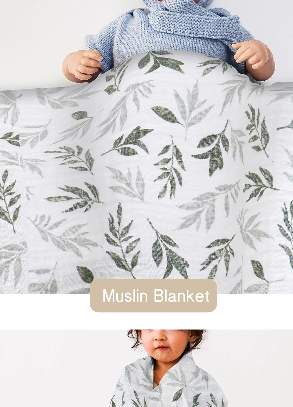 100% Cotton 120*110cm 2 Layers Newborn Baby Bath Towel Wrap Muslin Swaddle Blankets