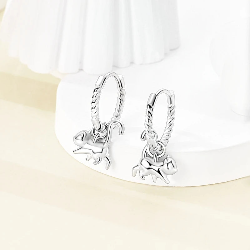 100% 925 Sterling Silver Earrings For Women Colorful Zircon flower Star Butterfly Cat Pendants Earrings Elegant Party Jewelry