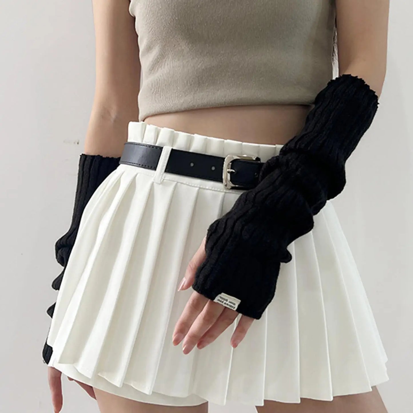 1 Pair Long Fingerless Gloves Women Mitten Winter Arm Warmer Knitted Arm Sleeve Fashion Casual Girls Clothes Punk Gothic Gloves