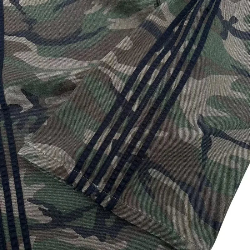 Y2k street new striped camouflage design men jeans Goth trend hip hop wide leg pants couple fashion casual loose straight pants