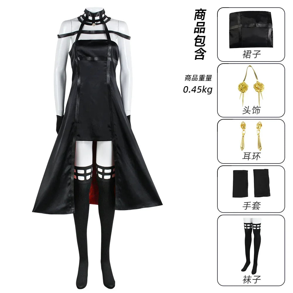 Yor Forger Cosplay Costume Anime Spy X Family Cosplay Wig Dress Suit Black Red Uniform Gothic Halter Halloween Women Clothes