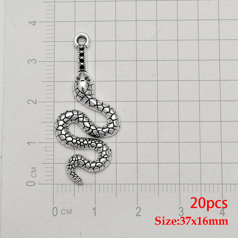10/20pcs/lot Antique Silver Plated Snake Charms Animals Pendant For Diy Necklace Jewelry Making Findings Supplies Accessories