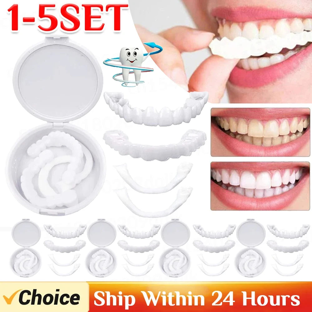 1-5Set Upper Lower Temporary Fit Fake Teeth Cosmetic Denture Smile Veneers False Teeth Brace Cover Upper False Tooth Cover Snap