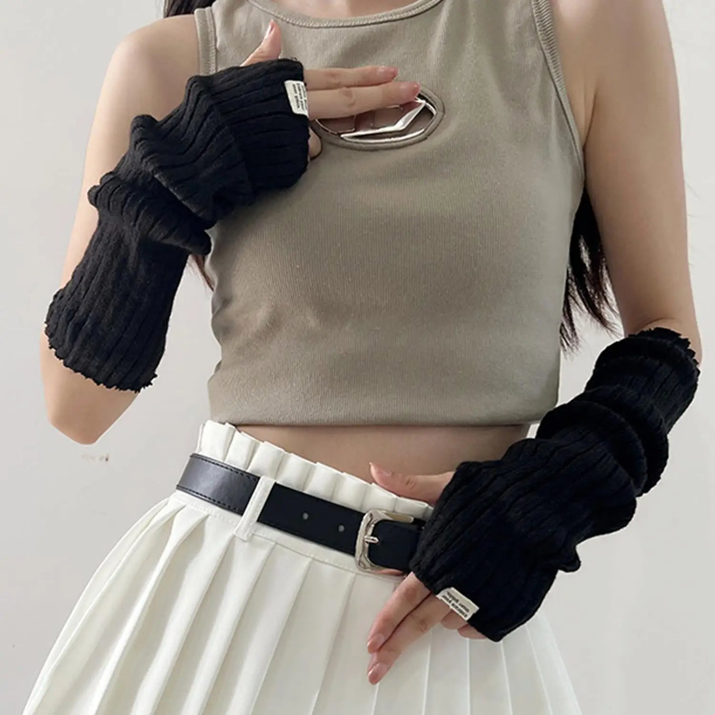 1 Pair Long Fingerless Gloves Women Mitten Winter Arm Warmer Knitted Arm Sleeve Fashion Casual Girls Clothes Punk Gothic Gloves