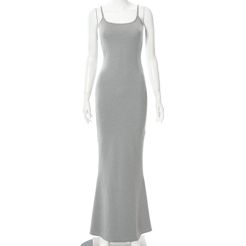 Y2k Women Sexy Bodycon Long Dress Solid Color Spaghetti Strap Low Cut Evening Party Dress Summer Beach Going Out Clothing