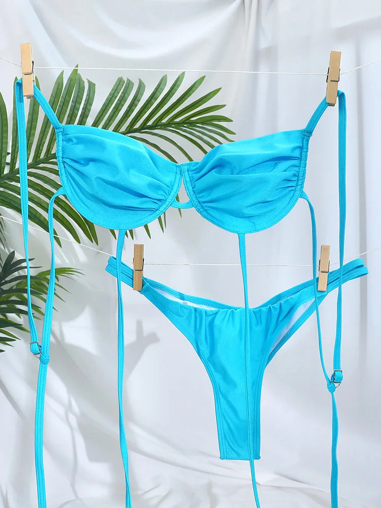 ZRTAK Sexy Cup Bikinis Swimsuit Bikini Sets Push Up Swimwear Women Bathing Suit Micro Thong Biquinis Solid Beachwear