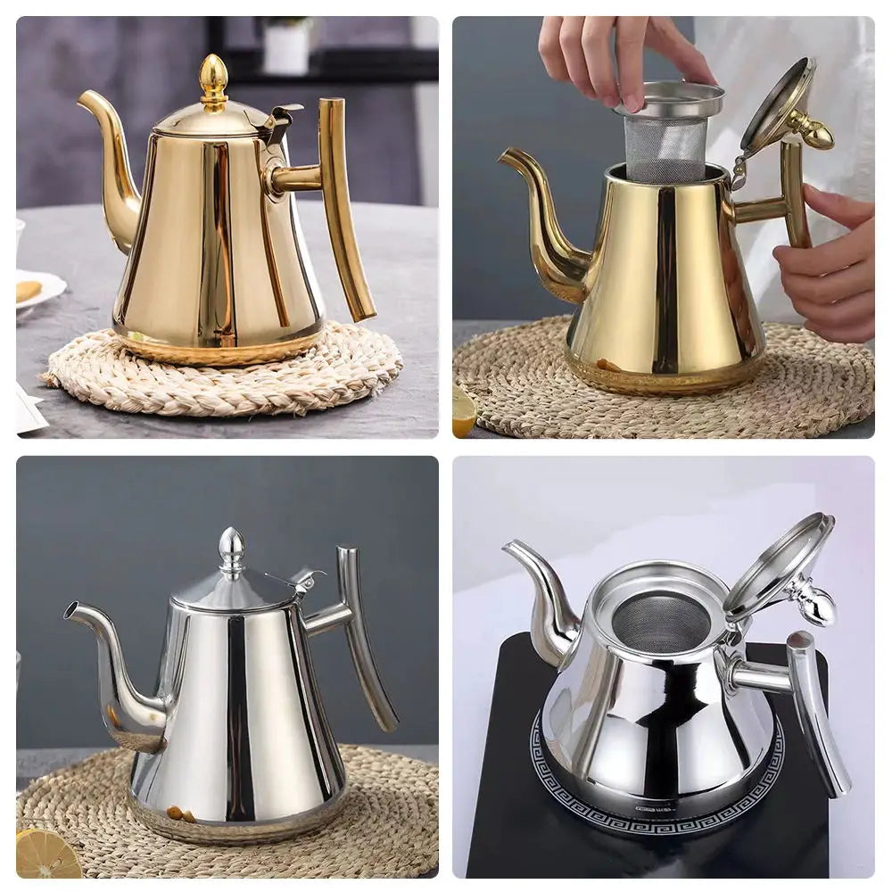 1.0L/1.5L/2.0L Tea Kettle Stainless Steel Teapot Removable Infuser for Loose Flower Tea Coffee Stovetop Safe Water Kettle