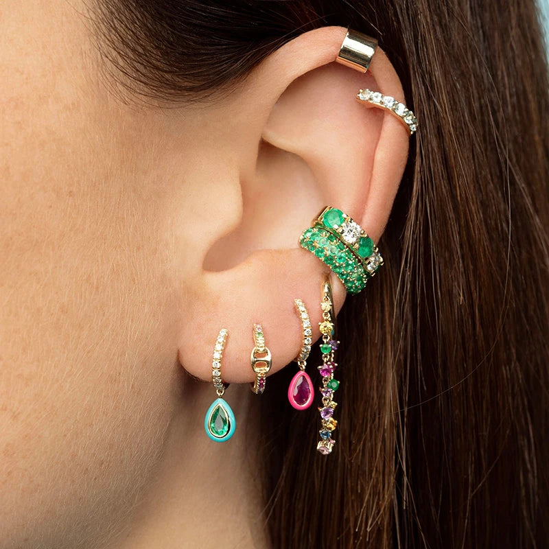 YUXINTOME 1PC 925 Sterling Silver Ear Needle Colorful Zircon Chain Tassel Hoop Earrings for Women Two Holes Earring Jewelry A45