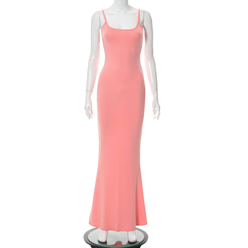 Y2k Women Sexy Bodycon Long Dress Solid Color Spaghetti Strap Low Cut Evening Party Dress Summer Beach Going Out Clothing