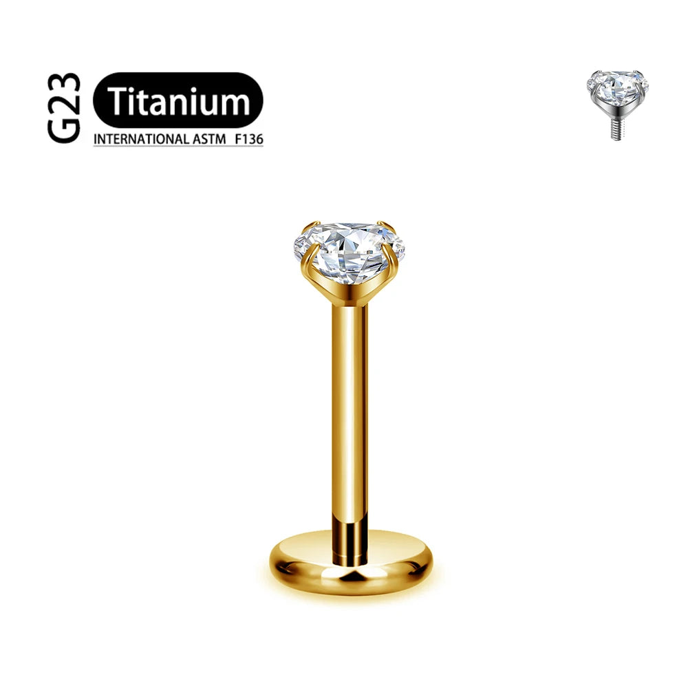 ASTM F136 Titanium 2/2.5/3/4/5/6Mm Cz Labret Stud 16G Tragus Helix Kraakbeen Schelp Flatback Oorlel Piercing Lichaam Sieraden ﻿