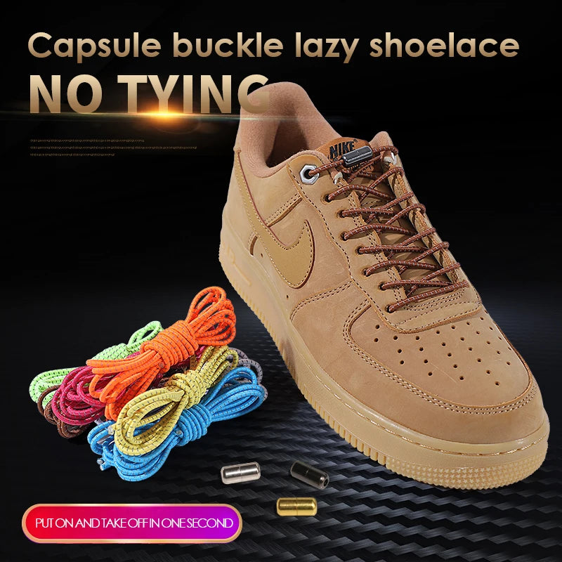 1 Pair Reflective Round laces Metal Lock No Tie Shoelace For Kids Adult Sneakers Quick Elastic Shoelaces Lazy Laces