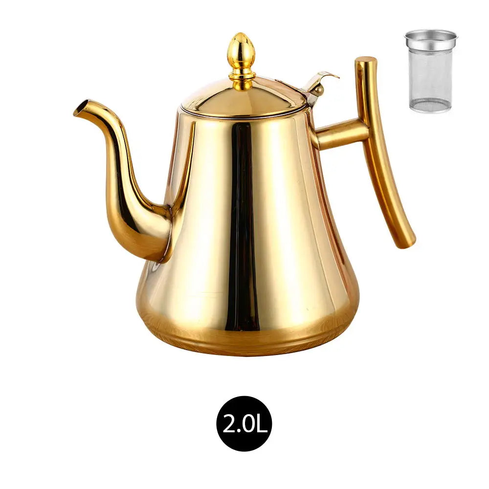 1.0L/1.5L/2.0L Tea Kettle Stainless Steel Teapot Removable Infuser for Loose Flower Tea Coffee Stovetop Safe Water Kettle