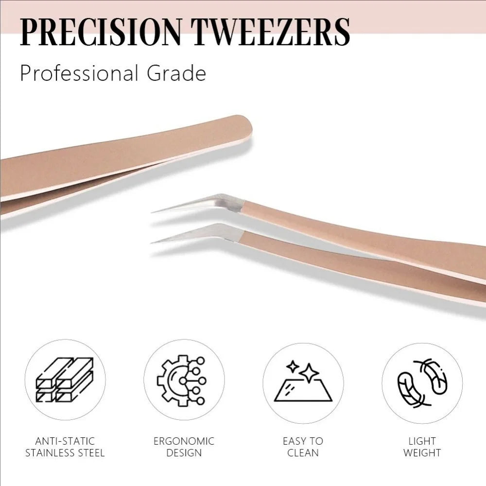 MJ 1 Pcs Eyelash Extension Tweezers Stainless Steel 3D Accurate Clip Eyelashes Tweezers Lash Extensions Supplies Set Tool